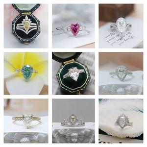 حلقة الباستون للنساء من حجرين بتصميم خاتم فضي 2 قيراط + 2 قيراط زمرد و كمثرى حلقة المويسانيت المقطوعة - Product Image 6