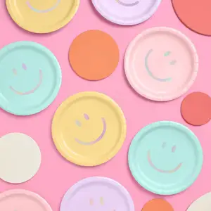 Custom Birthday Party Paper Plate Custom Paper Tableware Manufacturer Cute Smiling Face Paper Plates