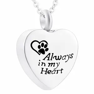 स्टेनलेस स्टील प्यार दिल लटकन के लिए कुत्ता/बिल्ली पंजे राख मेमोरियल गहने-हमेशा मेरे दिल में