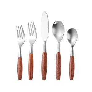 Juego de cubiertos de acero inoxidable con mango de palisandro, vajilla de 5 piezas, cuchillo, tenedor, cuchara, vajilla para uso doméstico, diseño duradero - Product Image 1