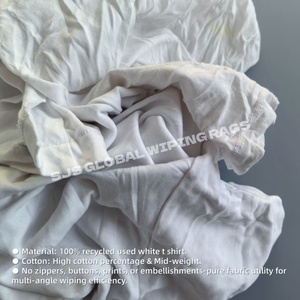 Trapos de tela 100% algodón, trapos blancos recuperados de camisetas, trapos de limpieza para uso industrial y pintura. - Product Image 4