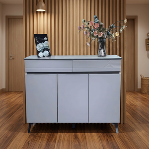 Meuble de rangement autoportant moderne en plastique gris avec design ventilateur pour salon et mobilier de maison - Product Image 2