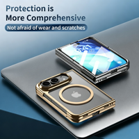 Coque magnétique transparente HEYBING pour IP18 Fold avec cadre électroplaqué, anneau magnétique, charge sans fil, protection antichoc