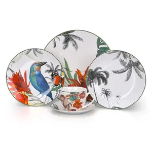 Juego de vajilla de porcelana de estilo inglés, conjunto de cena tropical elegante de porcelana de hueso china