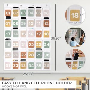 Cell Phone Holder Pocket Chart 36 Numbered Slots Hanging Organizer For Classroom Office Storage Wall Door Mount <b>Plastic</b> - Product Image 5