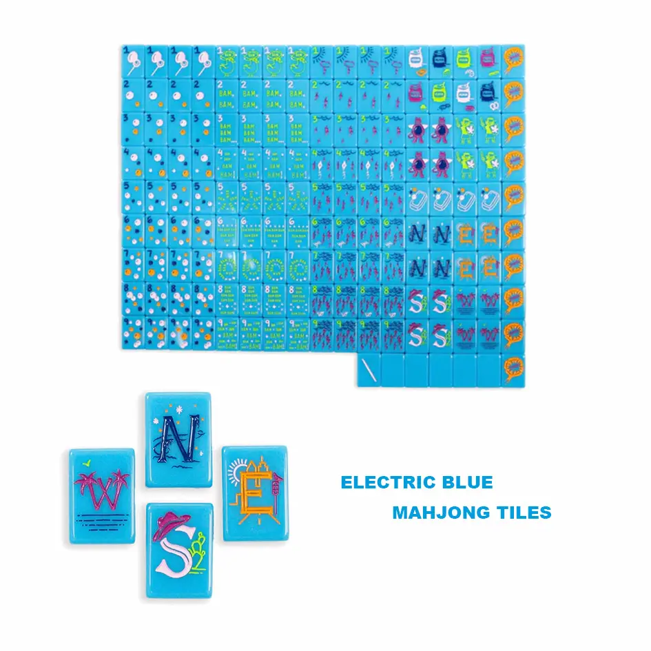 Blu elettrico stampa completa le tue tessere MAHJONG Deign personalizzate 25x36x11mm Mahjong Set di piastrelle