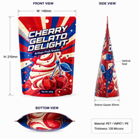Sachet Doypack personnalisé imprimé numériquement, finition mate, 250g, pour emballage alimentaire de cerises, gelato, fruits, bonbons