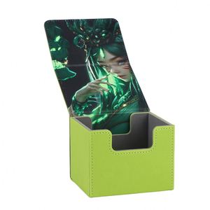 Boîte de rangement portable carrée en cuir PU vert pour jeux de cartes et cartes à collectionner - Product Image 3