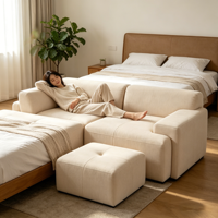 Canapé modulable convertible en L à trois places, sectionnel compressé, avec chaise longue, rembourrage en mousse HR, revêtement en tissu velours côtelé, pour appartement et hôtel