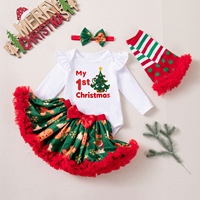 Nouvel ensemble de robe de Noël pour bébé, tenue formelle automne-hiver avec pull à manches longues, barboteuse et jupe tutu pour petites filles