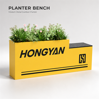 Banc-jardinière en métal jaune pour vitrine de magasin, conteneur de présentation florale, siège personnalisable avec logo pour entrée de magasin, fenêtre, allée, pour la mise en valeur de la marque