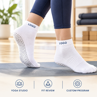 Logo Cuff Yoga Grip White Band Full Sole Studio Flexible Fit Directional Coverage Flat Toe Construction Breathable Mesh Socks