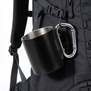 Tasse de camping en acier inoxydable de haute qualité <span class=keywords><strong>avec</strong></span> mousqueton, tasse à café de voyage à double paroi en acier inoxydable <span class=keywords><strong>avec</strong></span> poignée 200 ml 300 ml - Product Image 1