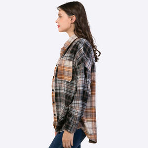 Patchwork Plaid grande taille vêtements pour femmes vendeur plusieurs poches surchemise à manches longues automne polaire Plaid Shacket femmes <span class=keywords><strong>veste</strong></span> - Product Image 3