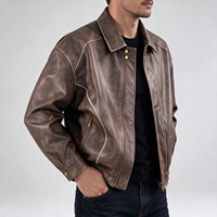 Blouson Bomber en Cuir Vintage Oversize pour Homme, Style Moto Décontracté, Manteau d'Hiver Brodé à Pois, Impression Personnalisée