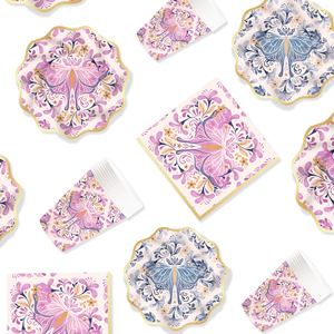 DAMAI New Design Tea Party Tableware Set with Luxurious <b>butterfly</b> Pattern Include Paper Plates Cups Napkins for 8 Guests - Product Image 3