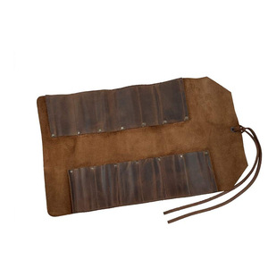 Riveted Crazy Horse Leather <b>Tool</b> <b>Bag</b>, Electrician Wrench <b>Tool</b> <b>Bag</b>, Folding <b>Roll</b> Hardware <b>Bag</b> Storage <b>Bag</b> - Product Image 1