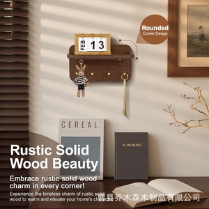 <b>Wooden</b> Key Storage Rack With Metal Hooks Wall Mounted Entryway Organizer Simple Retro Design Universal Use - Product Image 2