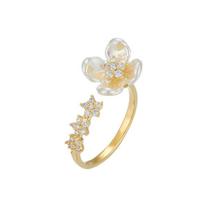 My Muyu Flower <b>Open</b> <b>Ring</b> Imitation Shell Micro Pave Zircon Adjustable Index Finger Party Jewelry - Product Image 5