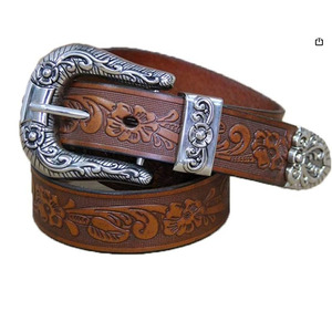 100% su misura cintura in vera pelle di mucca occidentale 40mm con Design floreale in rilievo produttore di grossista di porcellana - Product Image 2