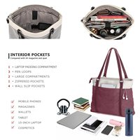 Tas Laptop Wanita untuk Kerja, Ringan, Kanvas Kombinasi, 15.6 Inch, Tas Tangan