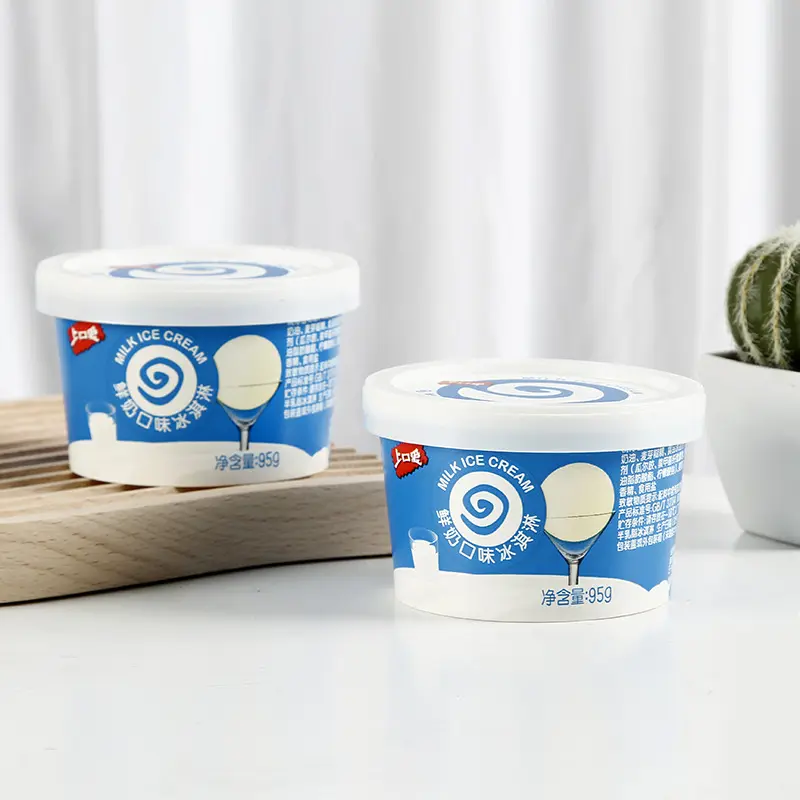 Dùng Một Lần Sữa Chua Đông Lạnh Container Ice Cream Kraft Giấy Bát In Phân Hủy Sinh Học Giấy 4Oz 6Oz 12Oz 16Oz 6 Màu Sắc/Tùy Chỉnh