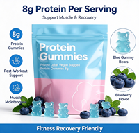 Gummies protéinés végétaliens à l'ashwagandha, marque distributeur, 8g de protéines, soutien à la croissance musculaire, en sachet