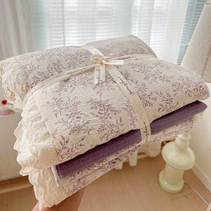 Ensemble de quatre pièces en gaze double couche, housse de couette en dentelle en pur coton, 4 draps, motif végétal, 200TC, style européen-américain, toutes saisons - Product Image 6