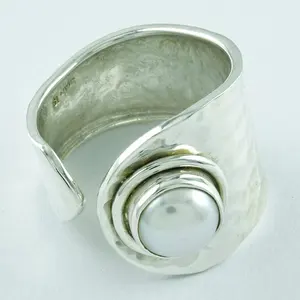 Дизайнерское кольцо из стерлингового серебра 925 пробы ручной работы с жемчугом от поставщика из Индии