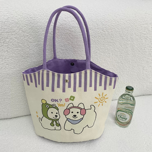 Fashion Cartoon Cute <b>Hand</b>-Held <b>Small</b> Canvas Tote <b>Bag</b> with Customized Closure for Daily Use Casual Snack & Vegetable Basket Gift - Product Image 2