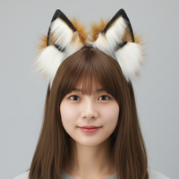E0047 Bandeau réaliste en fausse fourrure avec oreilles de renard, serre-tête fait main avec oreilles d'animaux, accessoire mignon pour cosplay et conventions d'anime