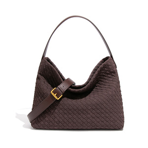 Nouveauté Sac à main pour femme, sac à bandoulière tissé à la main, grande capacité, sac hobo en daim et cuir PU, sac fourre-tout vintage automne-hiver - Product Image 2