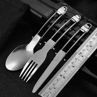 Ensemble de couverts de camping en acier inoxydable pliable, cuillère, couteau, fourchette, pour barbecue, steak