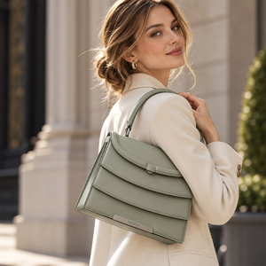 Bolso de Mano Elegante de Cuero PU para Mujer, Tres Capas, Diseño de Aspas de Ventilador, Bolso de Hombro a la Moda, Logotipo Personalizado, Fabricante de Marca Personal - Product Image 2