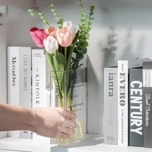 YAGELI kustom buku bentuk lucite pemegang transparan bening buku akrilik vas untuk bunga