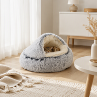 Lit pour animaux de compagnie en forme de grotte à capuche, en peluche à poils longs, dôme semi-fermé, ouverture frontale, amovible et lavable, pour chats, chiens, petites races, toutes races, OEM