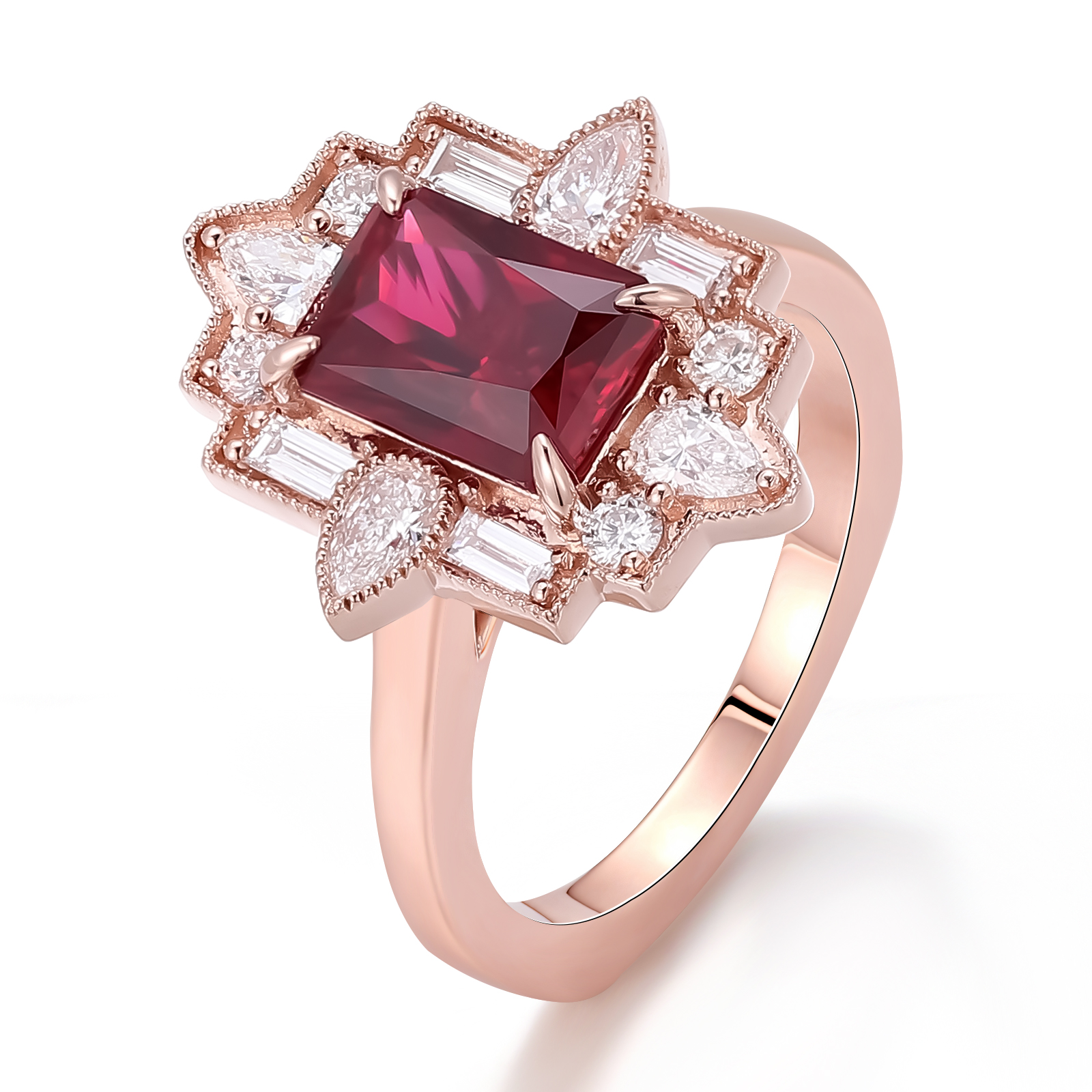 Bague en or rose 10K avec pierre précieuse de laboratoire