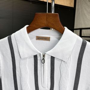 <span class=keywords><strong>Pull</strong></span> tricoté à <span class=keywords><strong>col</strong></span> polo rayé, demi-zip, manches longues, style « old money » pour <span class=keywords><strong>homme</strong></span>, vente en gros directe usine transfrontalière - Product Image 4