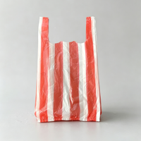 Sacs de courses en plastique HDPE jetables à poignées, rayés rouge-blanc, imprimés en héliogravure pour l'épicerie et la vente au détail