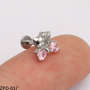 VIEN Jewellery ZPO-057 Joyería Corporal de Titanio de Grado Médico Sin Níquel, Estilo Hello Kitty, con Circonita Cúbica, para Labio - Product Image 2