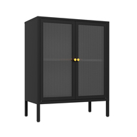 Armoires de rangement en métal autoportantes avec 2 portes en verre transparent peu encombrantes et pliables pour le salon de la cuisine