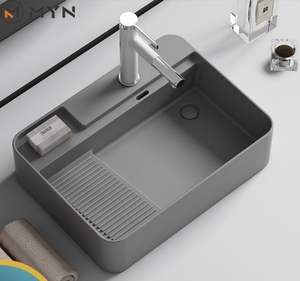 Vendita diretta della fabbrica in ceramica blu lavatrice rettangolare piano di lavoro <span class=keywords><strong>lavanderia</strong></span> lato scarico lavabo con Washboard - Product Image 5