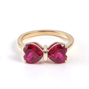 Bague en or massif jaune 10 carats avec nœud de rubis cultivé en laboratoire, style mignon, sertissage de griffes, certificat GRC, bijoux en pierres précieuses - Product Image 2