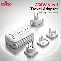 Adaptateur de voyage multi-prises Foxcan 350W avec 2 ports USB-C + 2 ports USB-A, chargeur 2 prises, cordon d'alimentation enroulable pour appareils électroniques