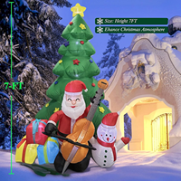 Décoration de Noël gonflable de 2,1 m avec Père Noël jouant de la guitare, arbre de Noël gonflable avec lumières LED pour fêtes de fin d'année, jardin et pelouse