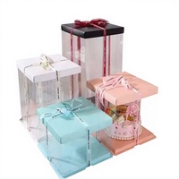 Boîte à gâteau transparente carrée QX avec logo personnalisé, 8, 10, 12, 14, 16 pouces, qualité alimentaire, emballage pour gâteaux