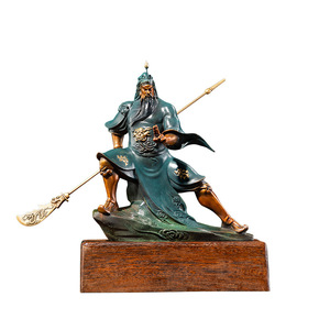 Sculpture en bronze Guan Gong en cuivre et or, figurine faite à la main pour la décoration du salon - Product Image 1