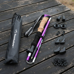 Bâtons de randonnée Namkabaw, 5 sections, en alliage d'aluminium télescopique, couleur violette, ensemble d'équipement de marche en plein air - Product Image 4