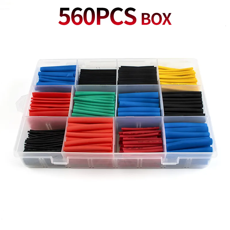 Tubo termorretráctil de poliolefina, cable de reparación de varios colores, 560 unids/caja, 1/1.5/2/2.5/3/4/5/6mm, tasa de contracción 2: 1