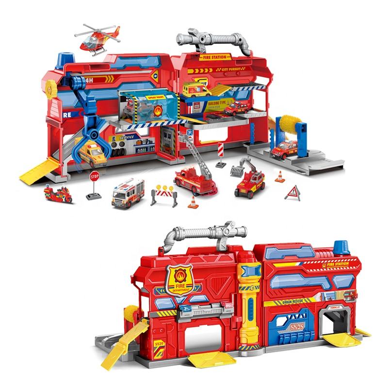 Juego de construcción de estación de bomberos para niños, juguete educativo  de estacionamiento, camión de bomberos, pista de rescate